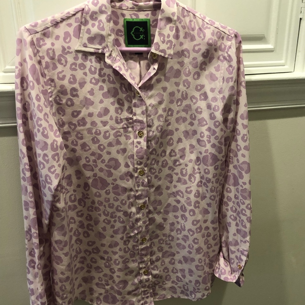 C Wonder purple leopard print button up